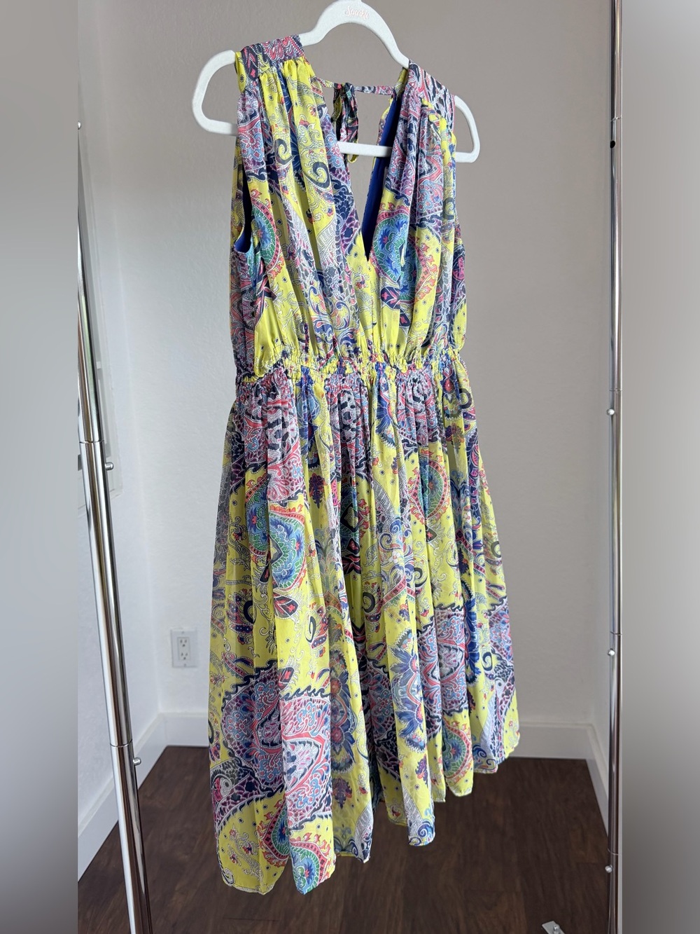 Yellow Paisley Print V-Neck Sundress Anna Sui silk dress